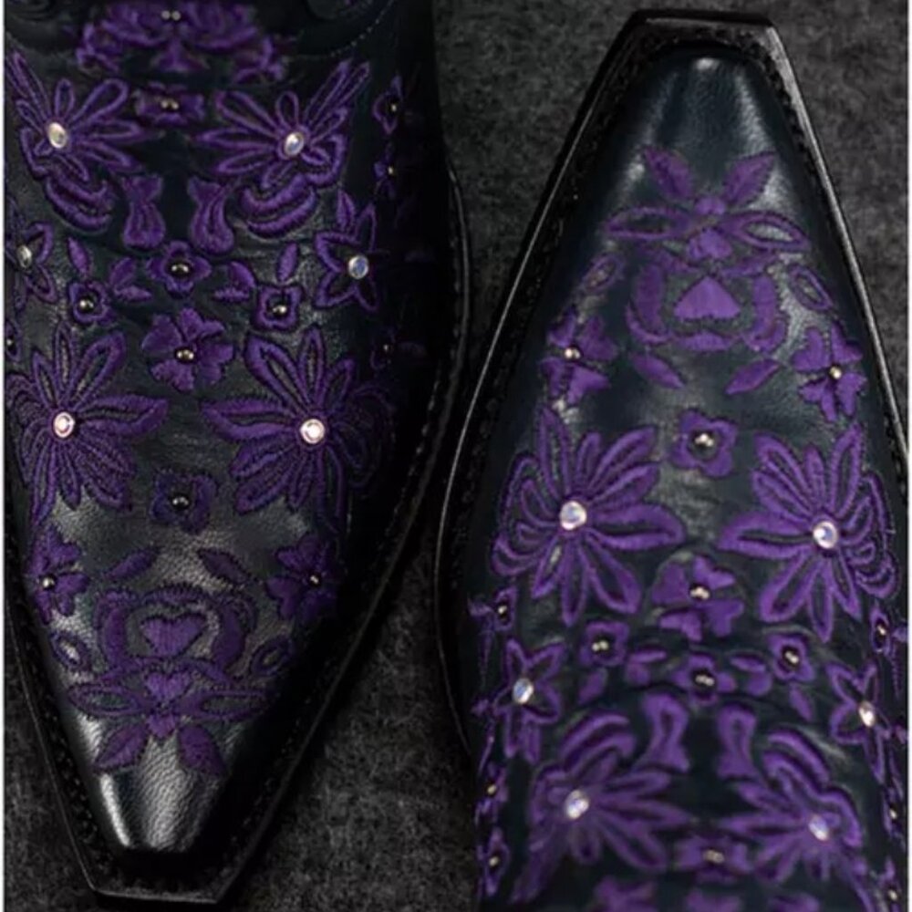 Black Star SWEETGRASS Women's Cowboy Boots in Black w Purple - Size 8.5 - Picture 3 of 13
